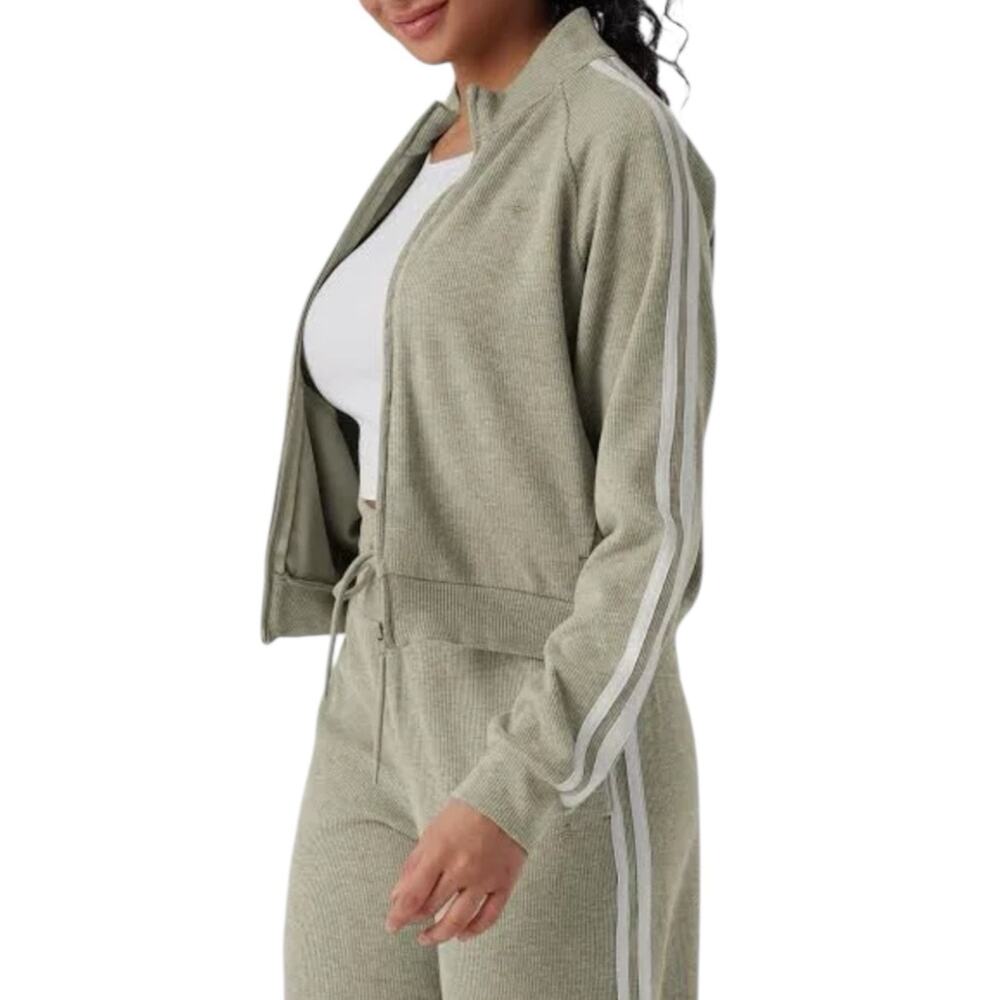 NWOT Halara Ribbed Stand Collar Long Sleeve Zipper Jacket Green Stripe Small - Picture 2 of 9